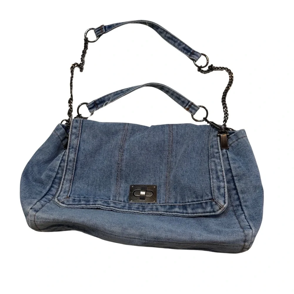 Womens Casual Y2K Edgy Streetwear Grunge Denim Chic Minimalist Shoulder Bag Blue